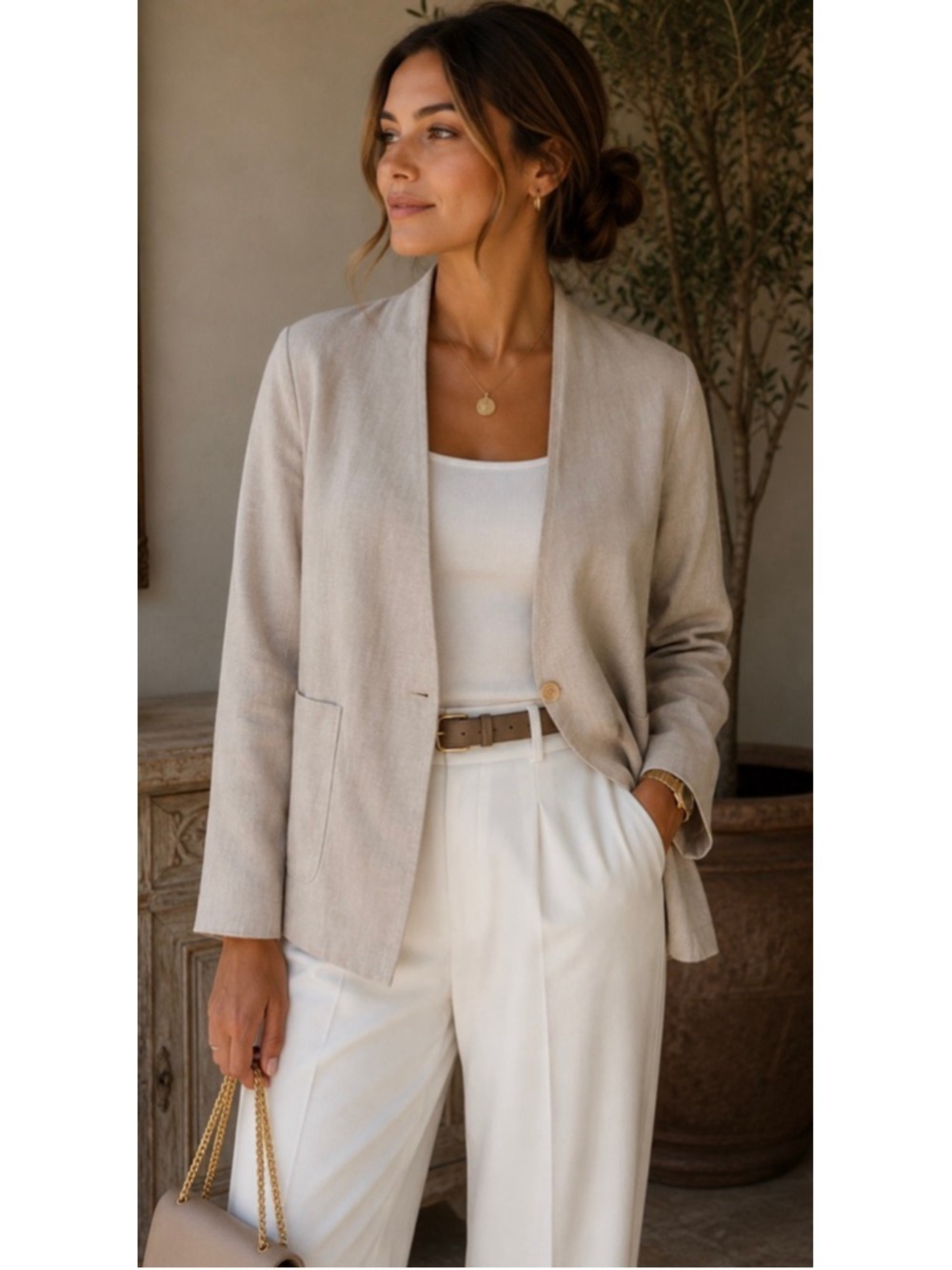 Eileen Fisher Beige Linen Blazer S Flaw